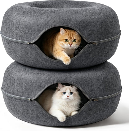 Large Cat Cave with Detachable Scratch Pad – Donut Bed for Multiple Cats, Up to 45 Lbs