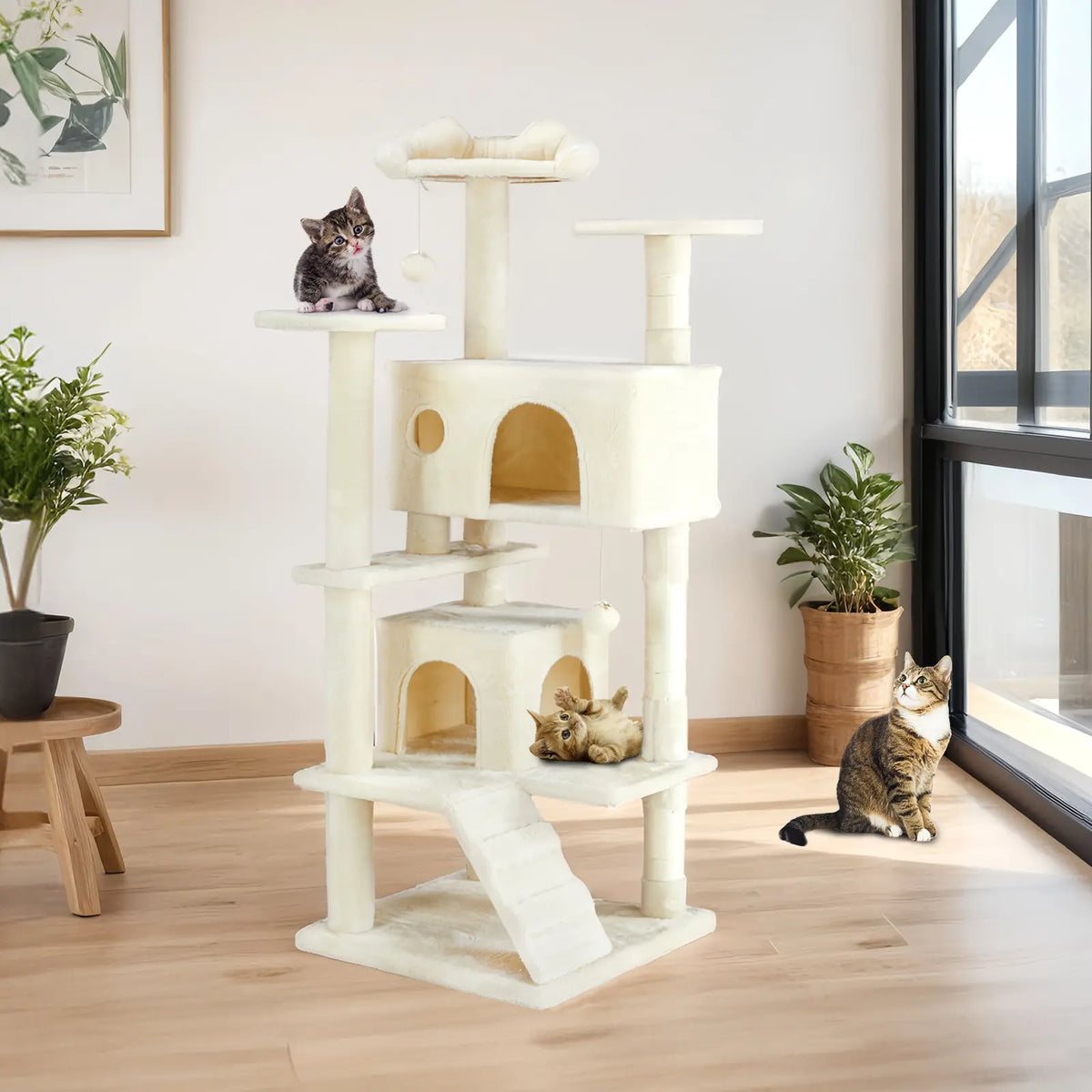 Tall Multi-Level Cat Tree – Sisal Scratching Post, Climbing Ladder, Large Condo