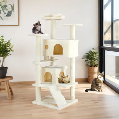 Tall Multi-Level Cat Tree – Sisal Scratching Post, Climbing Ladder, Large Condo