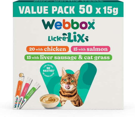 Lick-E-Lix Cat Treats Variety Value Pack - Kitten Friendly, Grain Free, No Artificial Preservatives or Colours (50 Pack)