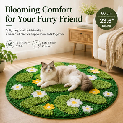 1 Piece 23.62×23.62 Inch Woven Fabric round Pet Bed Mat - Ultra-Soft Warm Plush Cushion, Non-Slip Bottom, Washable 3D Moss and Grassland Scratch Mat for Cats & Medium Dogs, Ideal for Sofas & Indoor Floors