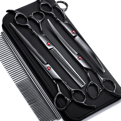 Professional 4CR Stainless Steel 6 in 1 Grooming Scissors for Dogs with Safety round Tip, Heavy Duty Titanium Coated Pet Grooming Scissor for Dogs, Cats and Other Animals