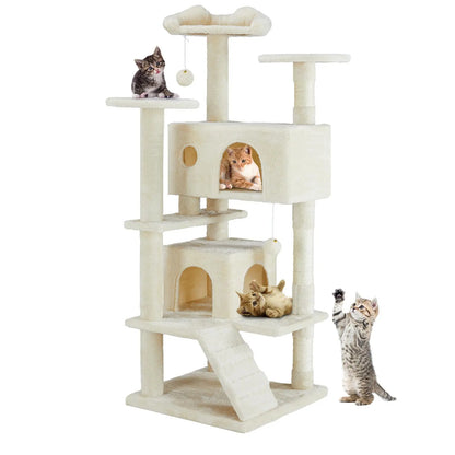 Tall Multi-Level Cat Tree – Sisal Scratching Post, Climbing Ladder, Large Condo