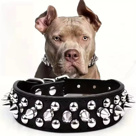 PU Leather Punk Rivet Dog Collar – Adjustable, Spiked, for Small Dogs & Cats