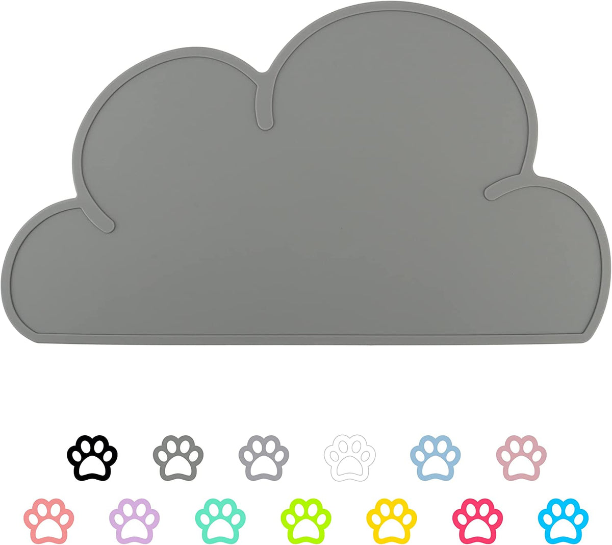 Silicone Pet Food Mat – Waterproof, Anti-Slip Placemat for Dog & Cat Bowls, Cloud Shape, Dark Gray