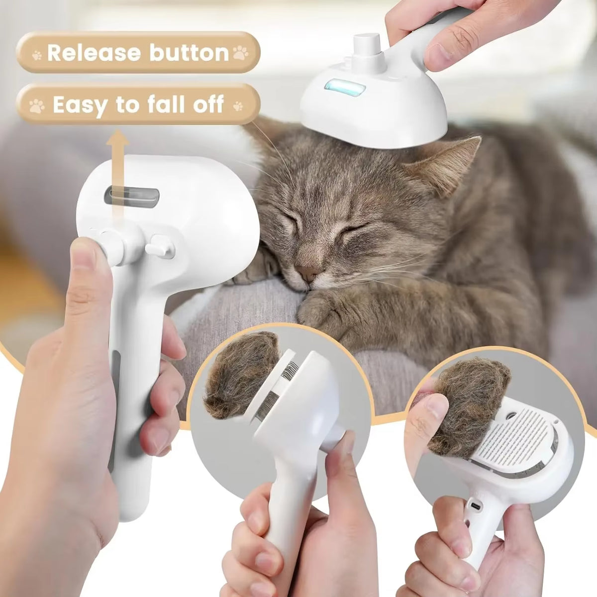 3-in-1 Electric Steam Brush for Dogs & Cats – Massage, Hair Removal & Anti-Tangle