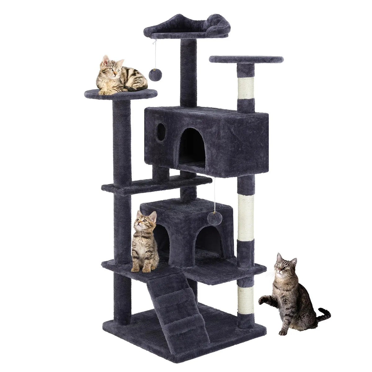 Tall Multi-Level Cat Tree – Sisal Scratching Post, Climbing Ladder, Large Condo
