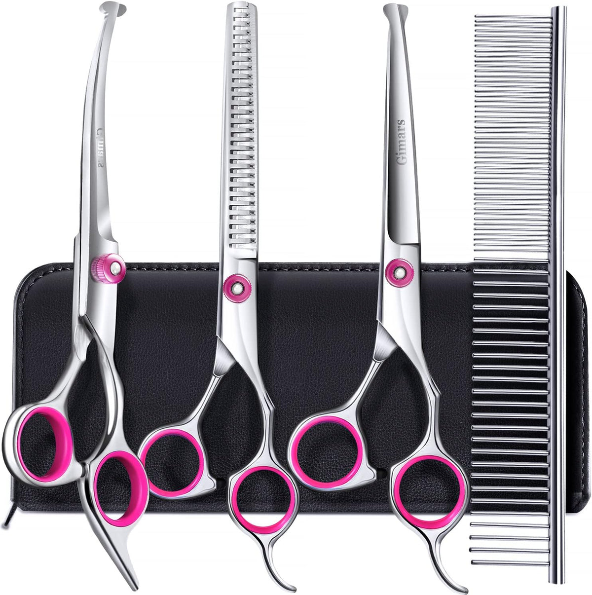 Professional 4CR Stainless Steel 6 in 1 Grooming Scissors for Dogs with Safety round Tip, Heavy Duty Titanium Coated Pet Grooming Scissor for Dogs, Cats and Other Animals