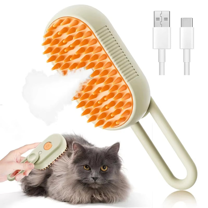 3-in-1 Electric Steam Brush for Dogs & Cats – Massage, Hair Removal & Anti-Tangle