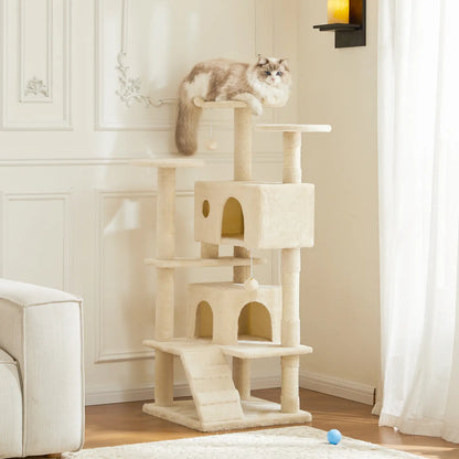 Tall Multi-Level Cat Tree – Sisal Scratching Post, Climbing Ladder, Large Condo