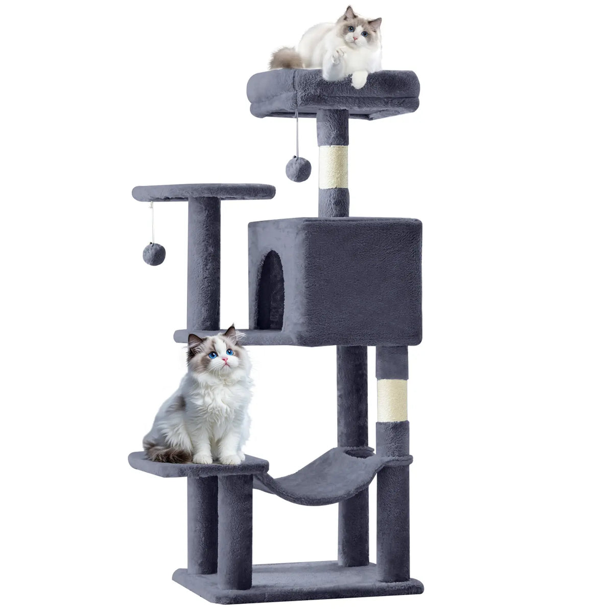 Tall Multi-Level Cat Tree – Sisal Scratching Post, Climbing Ladder, Large Condo