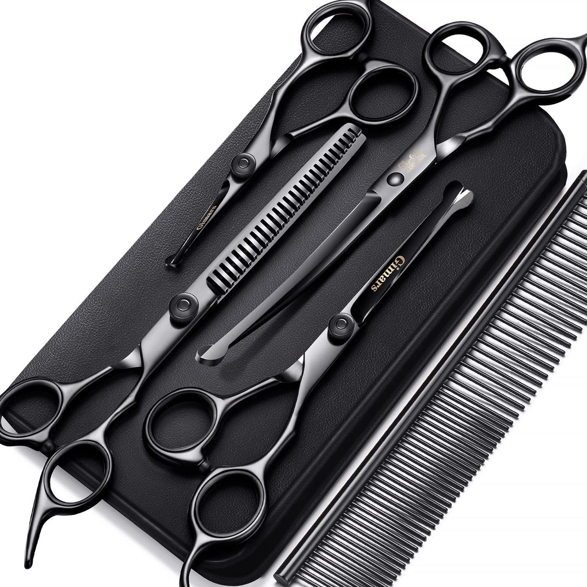 Professional 4CR Stainless Steel 6 in 1 Grooming Scissors for Dogs with Safety round Tip, Heavy Duty Titanium Coated Pet Grooming Scissor for Dogs, Cats and Other Animals