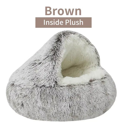 2-in-1 Winter Plush Cat Bed – Round, Warm Cushion & Cave for Cats & Small Dogs