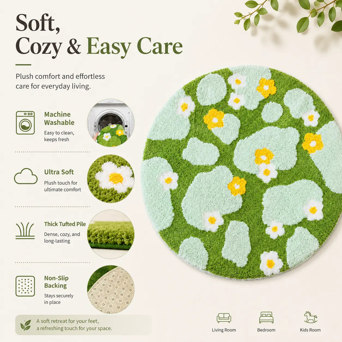 1 Piece 23.62×23.62 Inch Woven Fabric round Pet Bed Mat - Ultra-Soft Warm Plush Cushion, Non-Slip Bottom, Washable 3D Moss and Grassland Scratch Mat for Cats & Medium Dogs, Ideal for Sofas & Indoor Floors