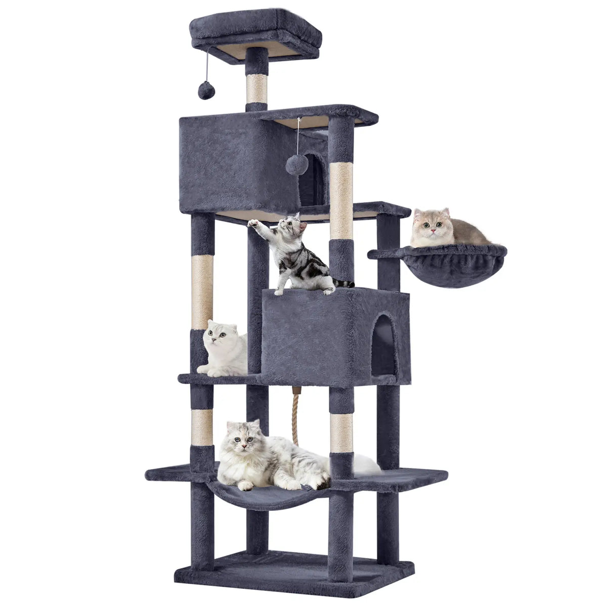 Tall Multi-Level Cat Tree – Sisal Scratching Post, Climbing Ladder, Large Condo