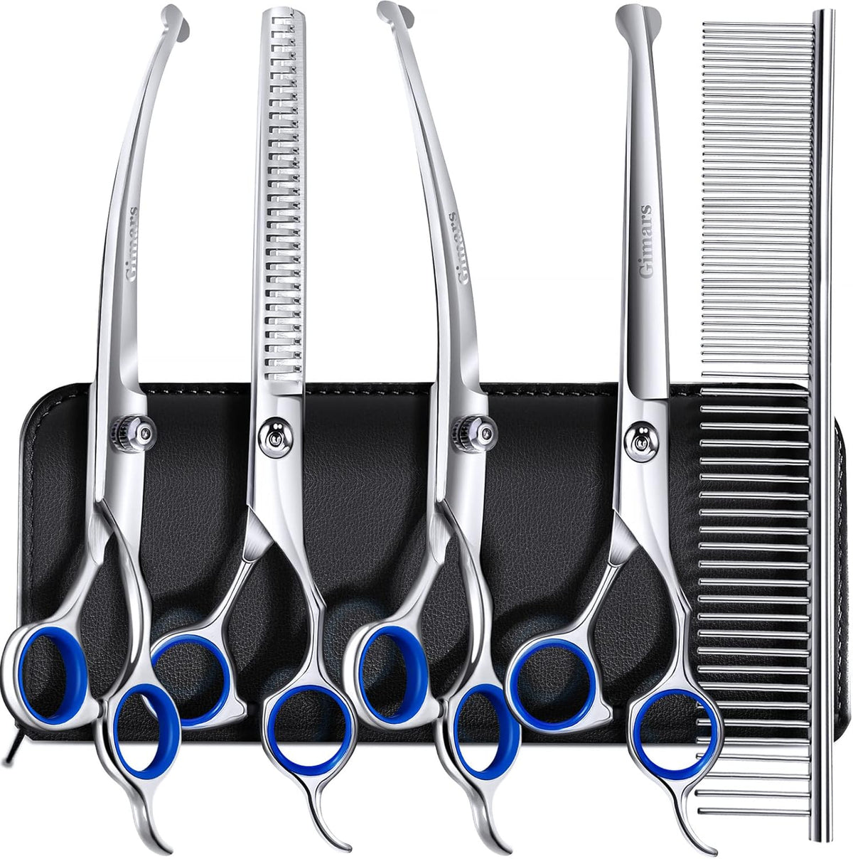 Professional 4CR Stainless Steel 6 in 1 Grooming Scissors for Dogs with Safety round Tip, Heavy Duty Titanium Coated Pet Grooming Scissor for Dogs, Cats and Other Animals