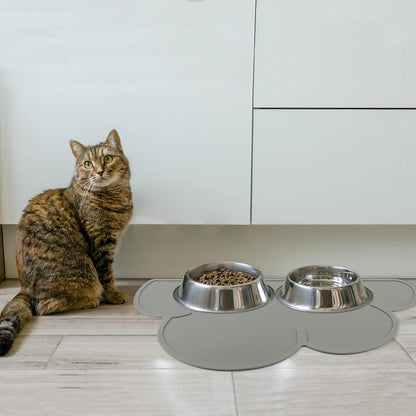Silicone Pet Food Mat – Waterproof, Anti-Slip Placemat for Dog & Cat Bowls, Cloud Shape, Dark Gray