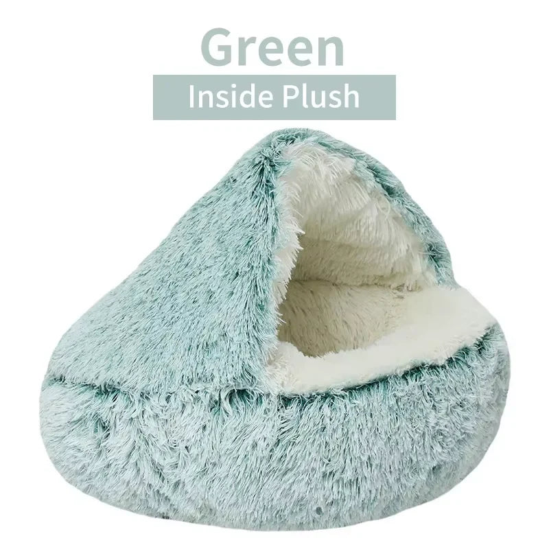 2-in-1 Winter Plush Cat Bed – Round, Warm Cushion & Cave for Cats & Small Dogs
