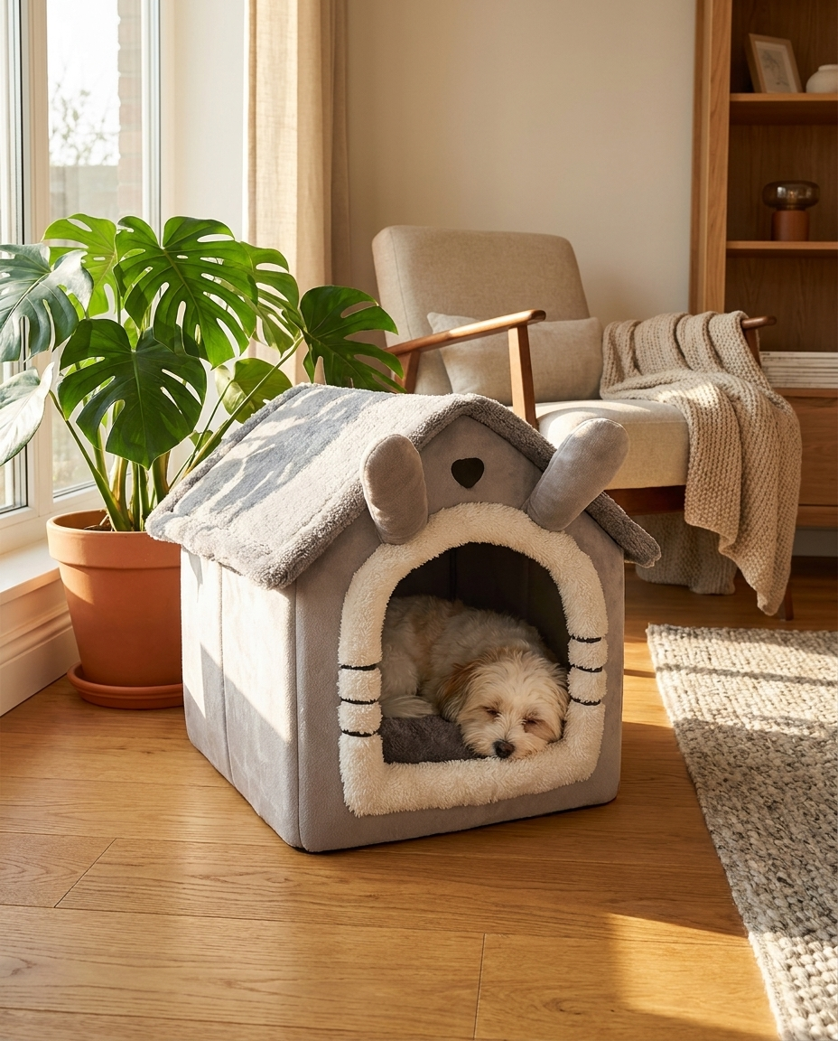 Indoor Dog & Cat House – Warm Tent Bed with Removable, Washable Cushion, All-Season