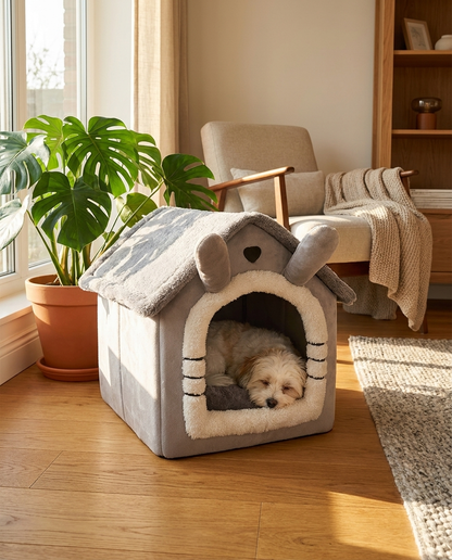 Indoor Dog & Cat House – Warm Tent Bed with Removable, Washable Cushion, All-Season